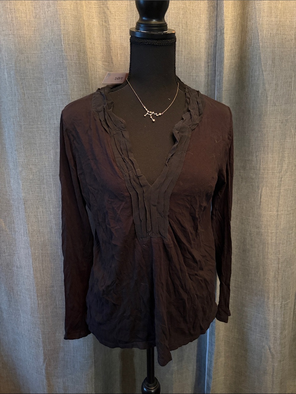 J. Crew Women’s Black V-Neck Ruffled Long Sleeve Top